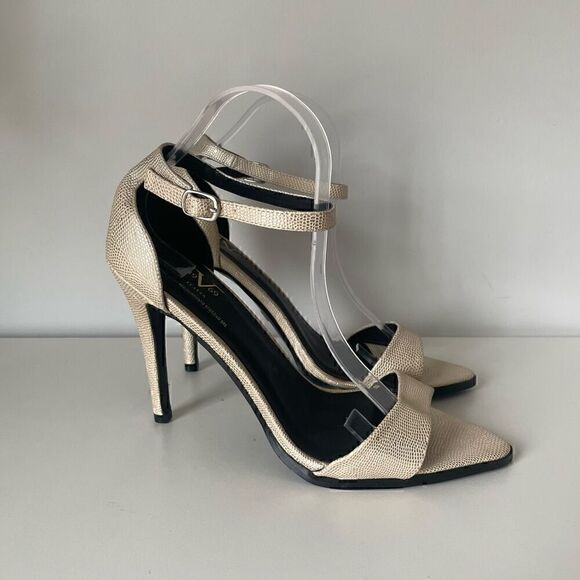 Italia 1969 Versace Nude Textured Ankle Strap Heels Sandals Size 10 Pointy Toe - Picture 1 of 10